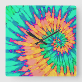 Groene en Oranje spiraalkleurstofklok Vierkante Klok