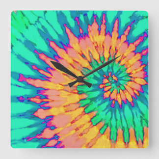 Groene en Oranje spiraalkleurstofklok Vierkante Klok