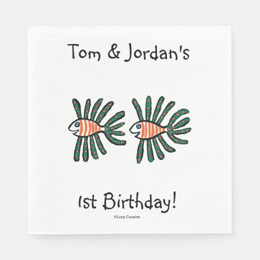 Groene en Oranje Twin Fin Fish Servetten (Voorkant)