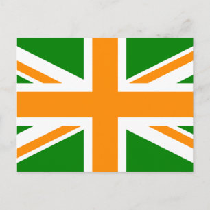 Groene en oranje Union Jack Briefkaart
