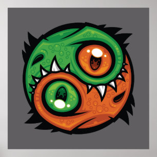 Groene en Oranje Yin Yang Draken Poster
