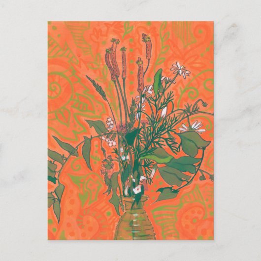 Groene en Oranje zomerbloemen Briefkaart (Voorkant)