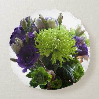 groene en paarse bloemen ronde kussen