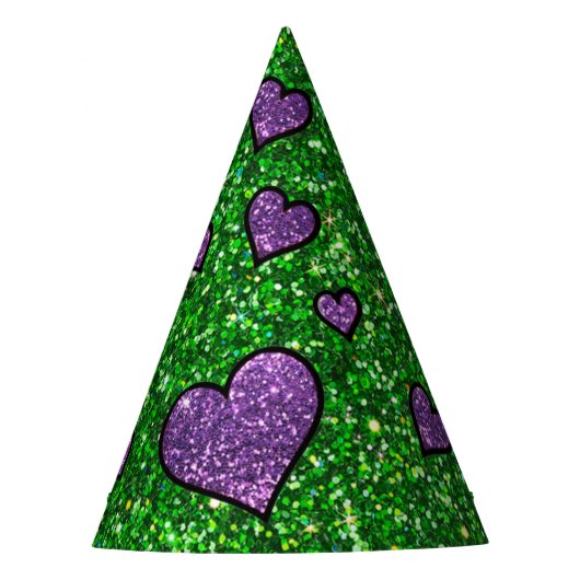 Groene en Paarse Glitter Party Pet Feesthoedjes (Voorkant)
