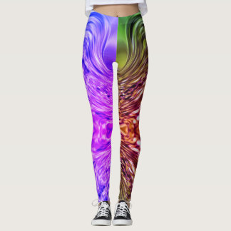 Groene en Paarse Neon Vloeibare Abstracte Kunst Leggings