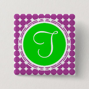 Groene en Paarse Polka Dot Monogram Vierkante Button 5,1 Cm