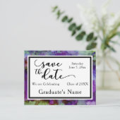 Groene en Paarse Waterverf Afstuderen Opslaan Datu Briefkaart (Staand voorkant)