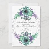 Groene en paarse waterverf bloemrijke bruidsmeisje kaart (Voorkant)