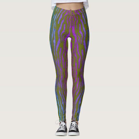 Groene en paarse Zebra print Leggings (Voorkant)