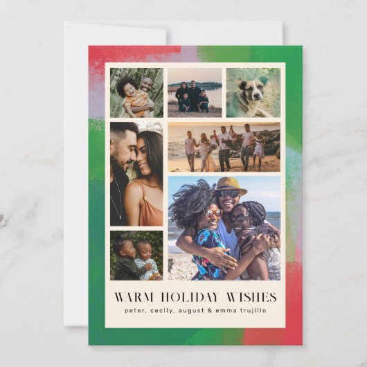 Groene en rode artistiek geschilderde lijst en zev feestdagenkaart (Voorkant)