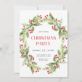 Groene en rode bloemenkrans Kerstuitnodiging Kaart (Voorkant)