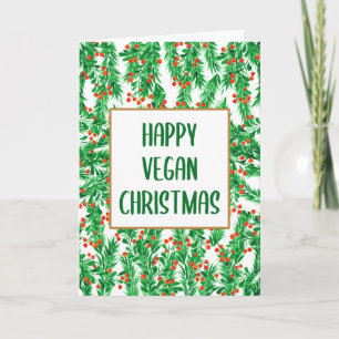 Groene en Rode Dennenboom Gelukkig Vegane Kerstmis Kaart