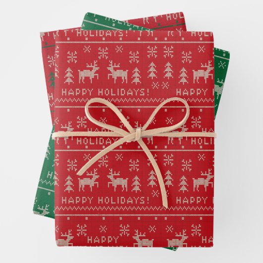 Groene en rode feestdag, lomp-papier inpakpapier vel (In situ)