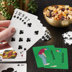 Groene en rode Golfer die speelkaarten maken