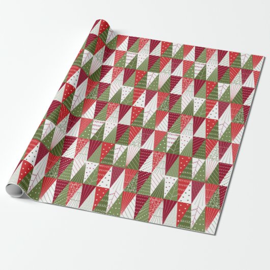 Groene en rode kerstbomen cadeaupapier (Uitgerold)