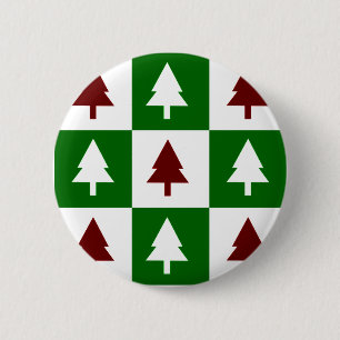 Groene en rode kerstbomen ronde button 5,7 cm