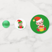 Groene en rode kerstfeestjes confetti (Voorkanten)