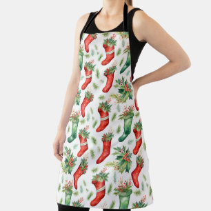 Groene en rode kerstkousen schort