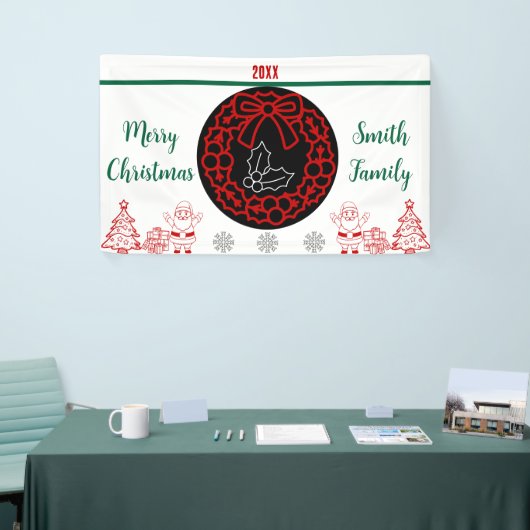 groene en rode kerstkrans sneeuwvlok Santa Clause Spandoek (Beurs)