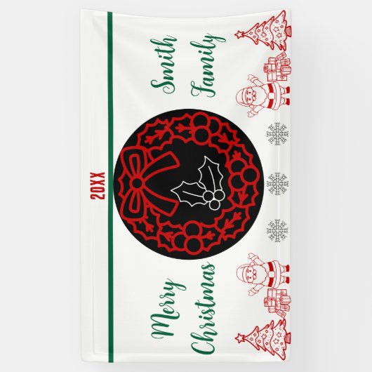 groene en rode kerstkrans sneeuwvlok Santa Clause Spandoek (Verticaal)