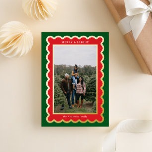Groene en rode klassieke kerstgeschulpte foto folie feestdagenkaart