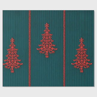 Groene en Rode Kristallen Kerstbomen Cadeaupapier