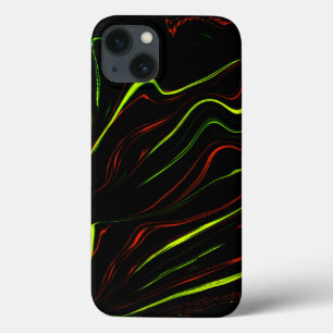 Groene en rode lange strokken, zwarte achtergrond iPhone 13 hoesje