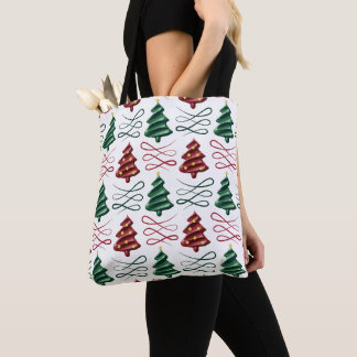 Groene en rode lippenstift getrokken kerstboom draagtas