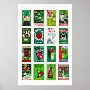 Groene en Rode Luciferdoosje Label Collage, feeste Poster