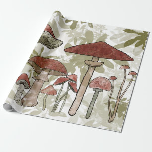 Groene en rode paddenstoelen cadeaupapier
