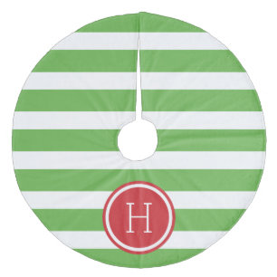 Groene en Rode Preppy Strepen Monogram Fleece Kerstboom Rok