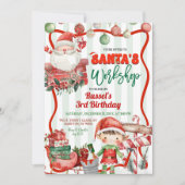 Groene en Rode Retro Kerstman Werkplaats Verjaarda Kaart (Voorkant)