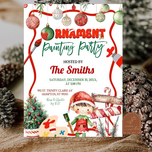 Groene en Rode Retro Kinderen Ornament Schilderfee Kaart