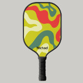 Groene en Rode Retro Waves Modern Monogram Pickleball Paddle