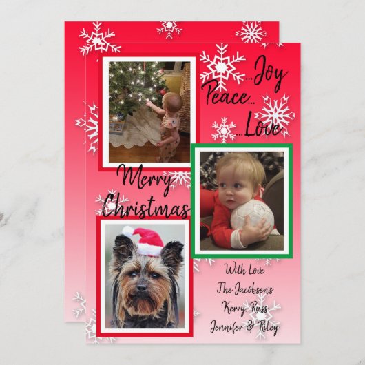 Groene en rode sneeuwvlokken Familie Foto's Kerstm Kaart (Voorkant / Achterkant)