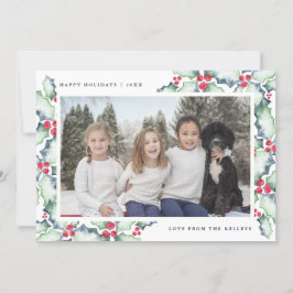 Groene en Rode Waterverf Holly, Vakantieknopkaart Feestdagenkaart