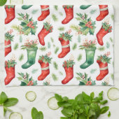 Groene en rode Waterverf kerstkousen Theedoek (Gevouwen)