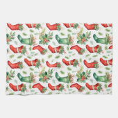 Groene en rode Waterverf kerstkousen Theedoek (Horizontaal)