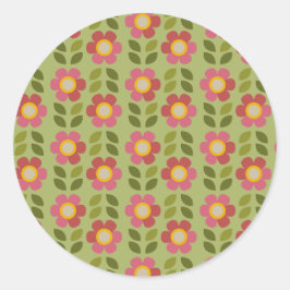 Groene en Roze Bloem Sticker - Bloom & Stick