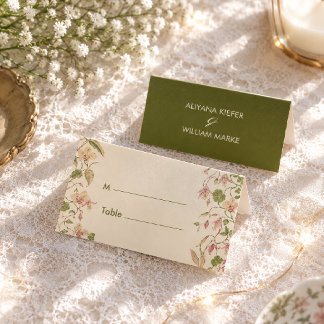 Groene en roze bloem wijnstok bruiloft tafel plaatskaartje