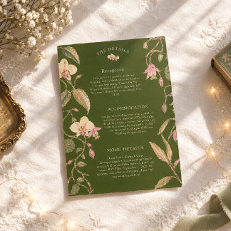 Groene en roze bloem wijnstok details Bruiloft Informatiekaartje