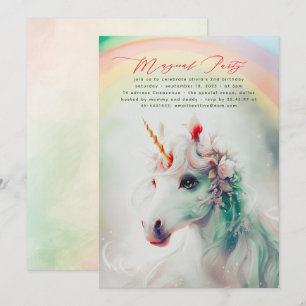 Groene en Roze Bloemen Eenhoorn Verjaardag Uitnodi Kaart