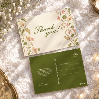 Groene en roze bloemenslinger bruiloft bedankt briefkaart