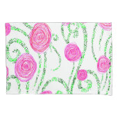 Groene en Roze Bloemenwijnstokken Kussensloop (Voorkant)