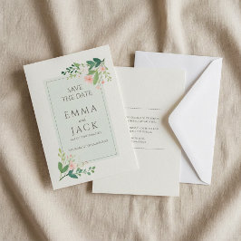 Groene en roze bloemenzachte bruiloft save the dat save the date