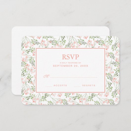 Groene en roze botanische Waterverf - Bindende RSV RSVP Kaartje (Voorkant / Achterkant)