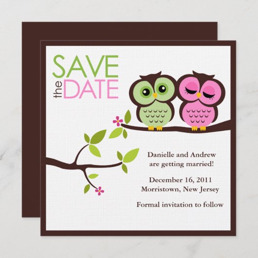 Groene en Roze bruiloft Save The Date (Voorkant / Achterkant)