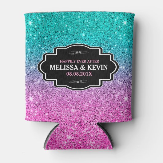 Groene en roze faux glitter aangepaste tekst blikjeskoeler (Voorkant)