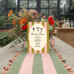 Groene en roze gestreepte “Drinks Menu” Trouwkaart Perfect Poster
