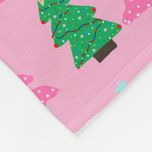 Groene en roze kerstbomen fleece deken (Hoek)